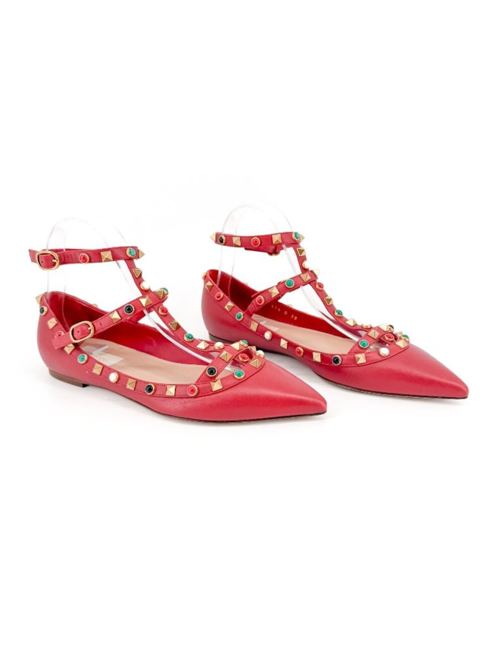 Valentino Garavani Rockstud Cage Ballet Flats Pointed Red Leather Size 38 US 8